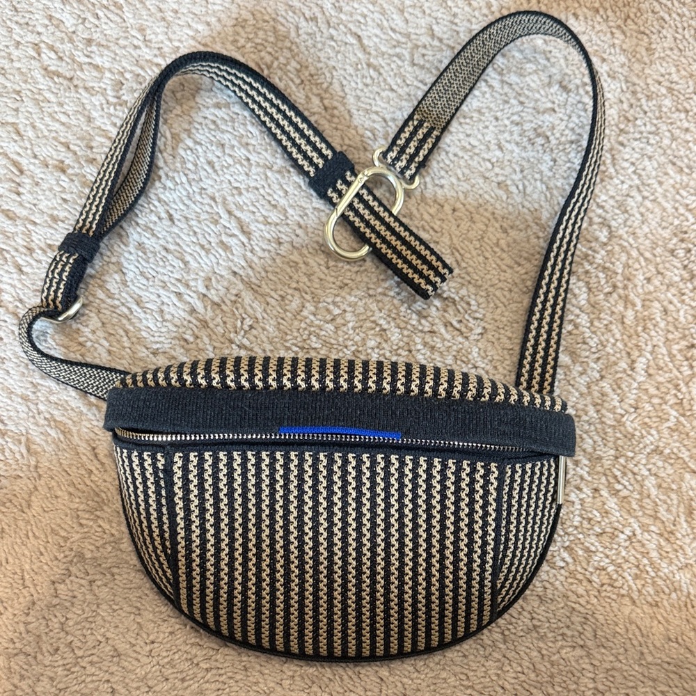 Rothy's Black and Cream Woven Crossbody Belt Bag with Adjustable Strap
